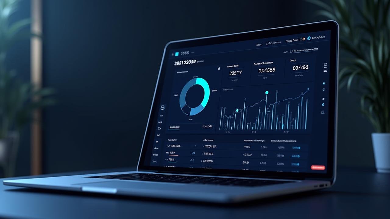 Screenshot of Stoat Stream crypto portfolio dashboard on a laptop. Displays real-time asset allocation, profit/loss, and connected exchanges.